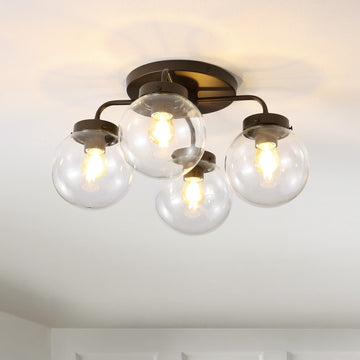 Piper 18" Farmhouse Rustic Iron/Glass LED Semi Flush Mount - JONATHAN Y